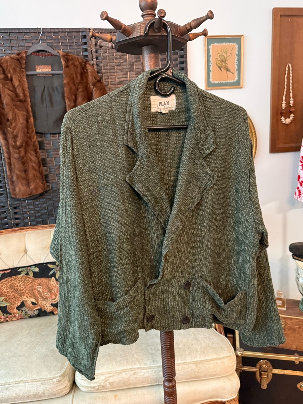 🌲 Flax by Jeanne Engelhart Double Breasted Linen Jacket Artist Lagenlook M